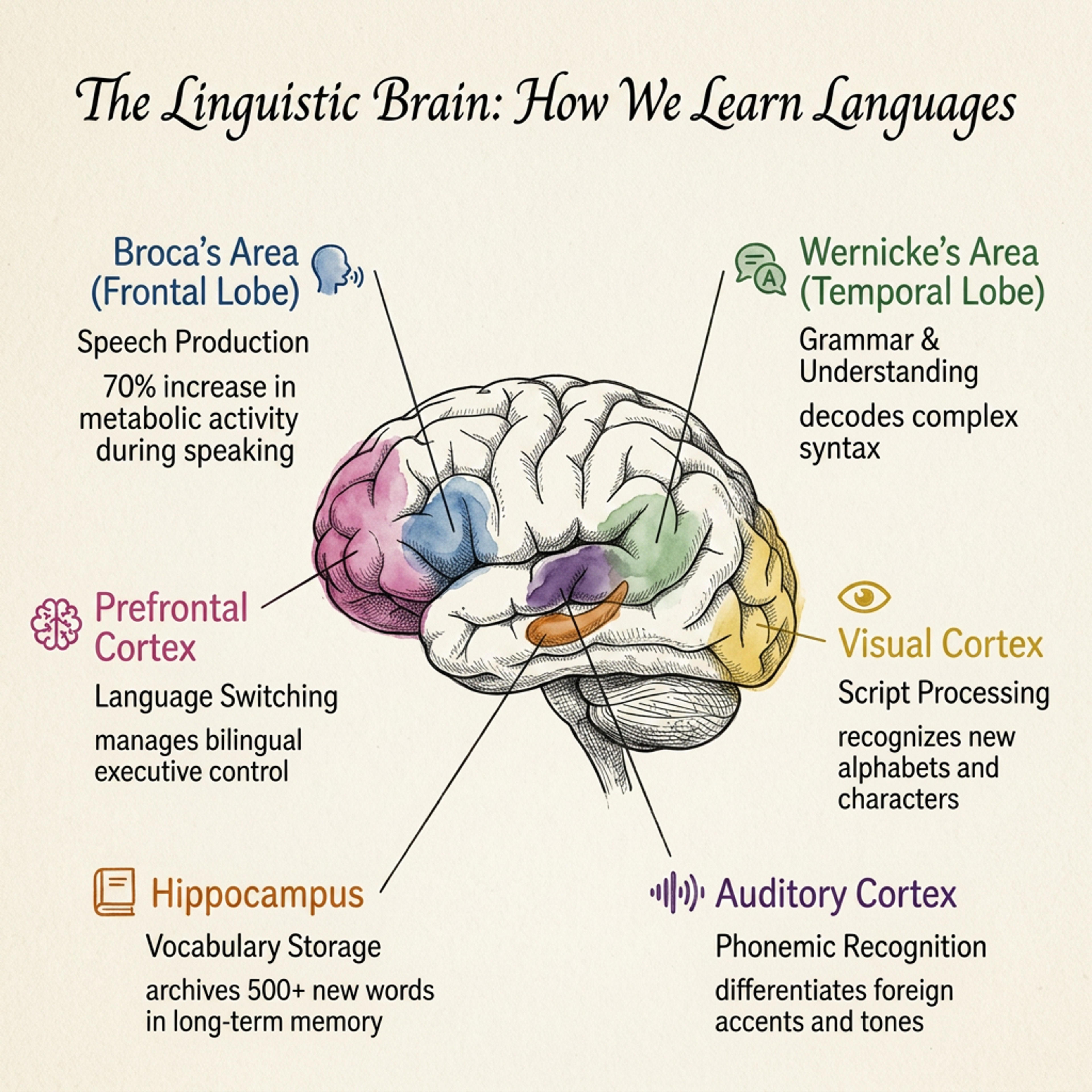 A brain-style infographic with connected idea branches and labeled concept zones.