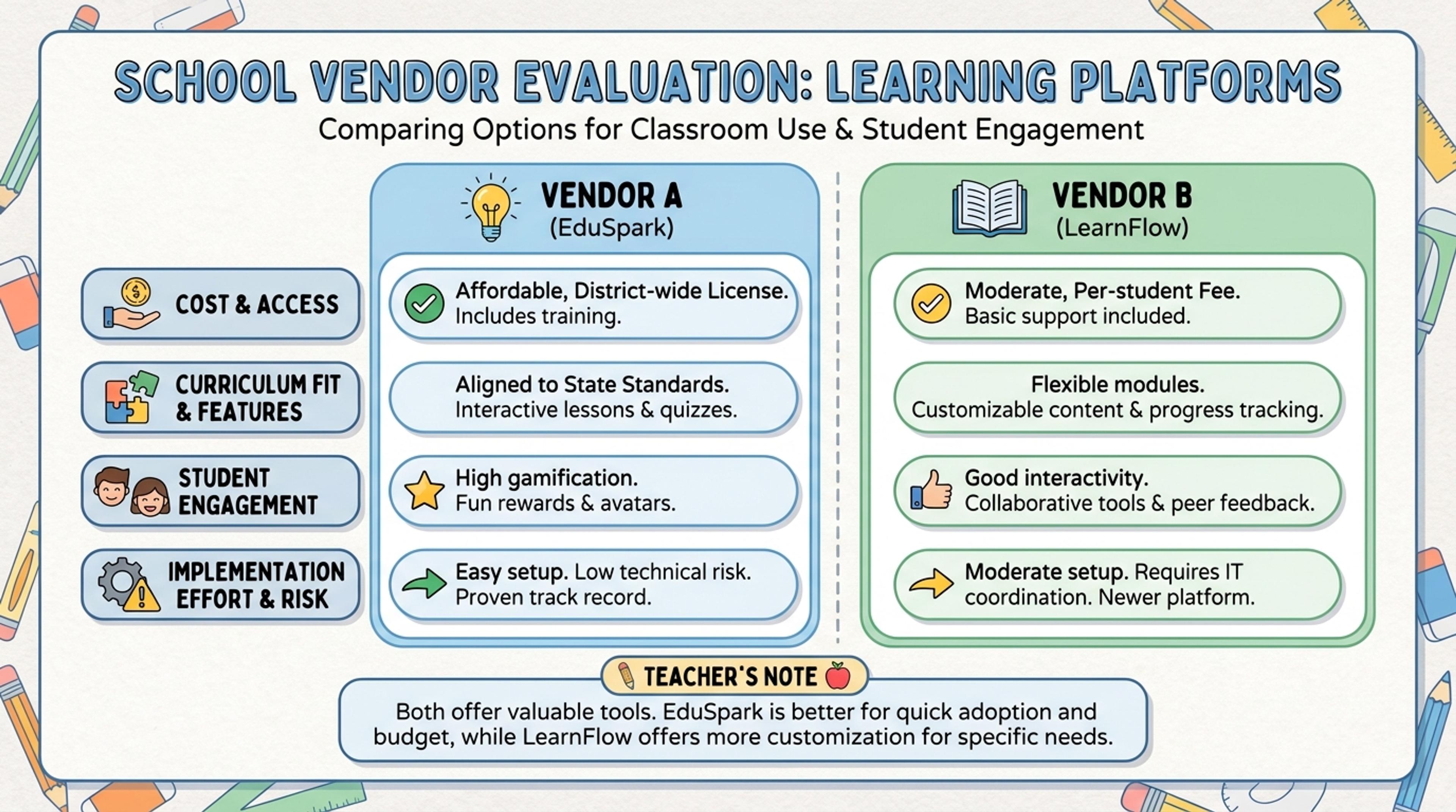 Business vendor evaluation comparison chart
