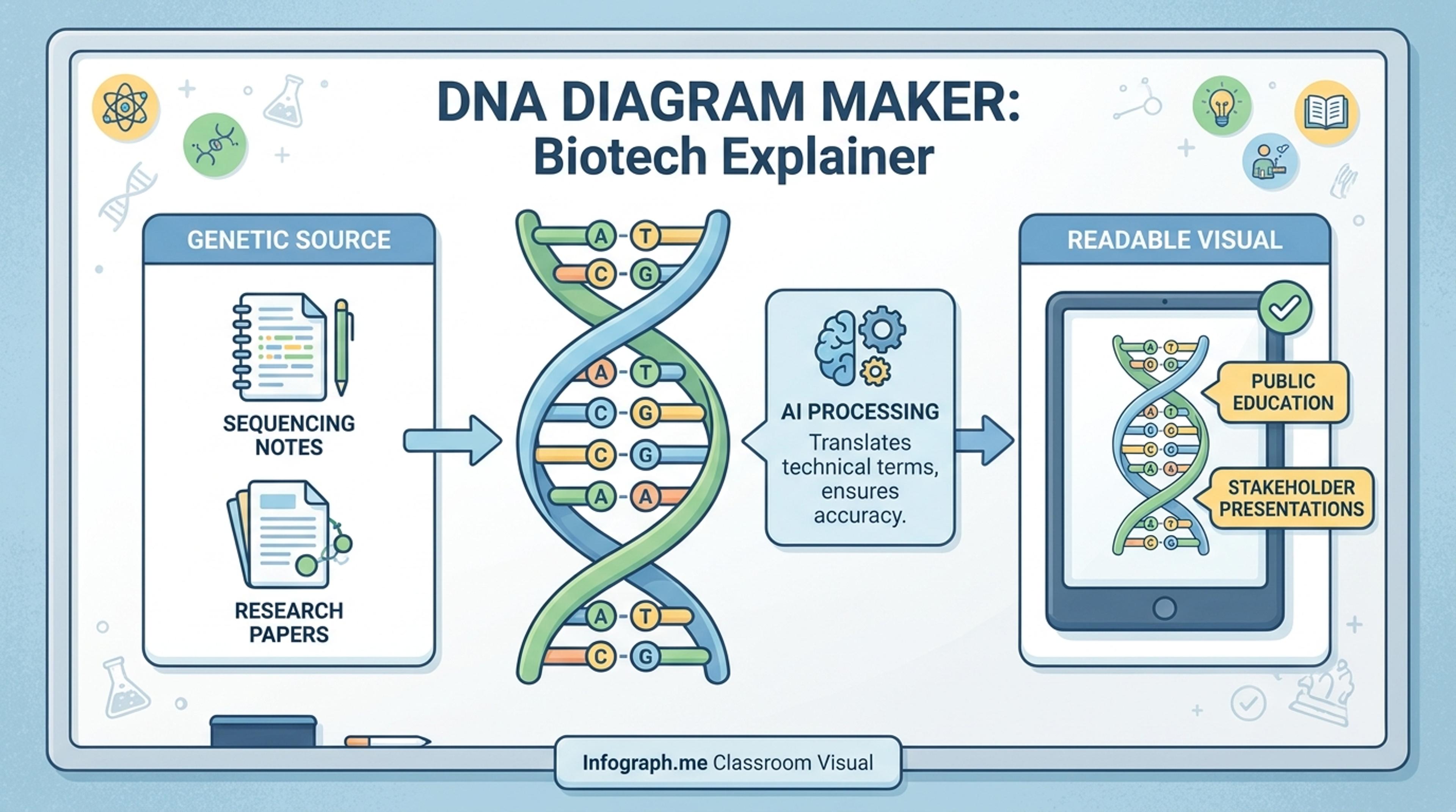 Biotech DNA explainer diagram for non-specialist audiences