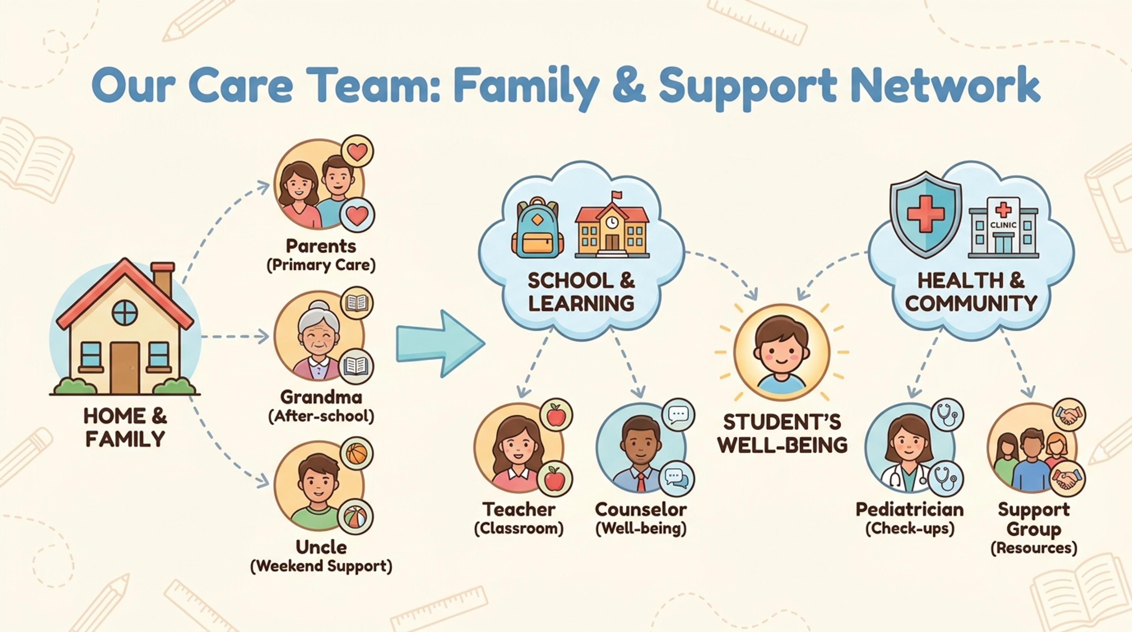 Care team genogram with family and support roles