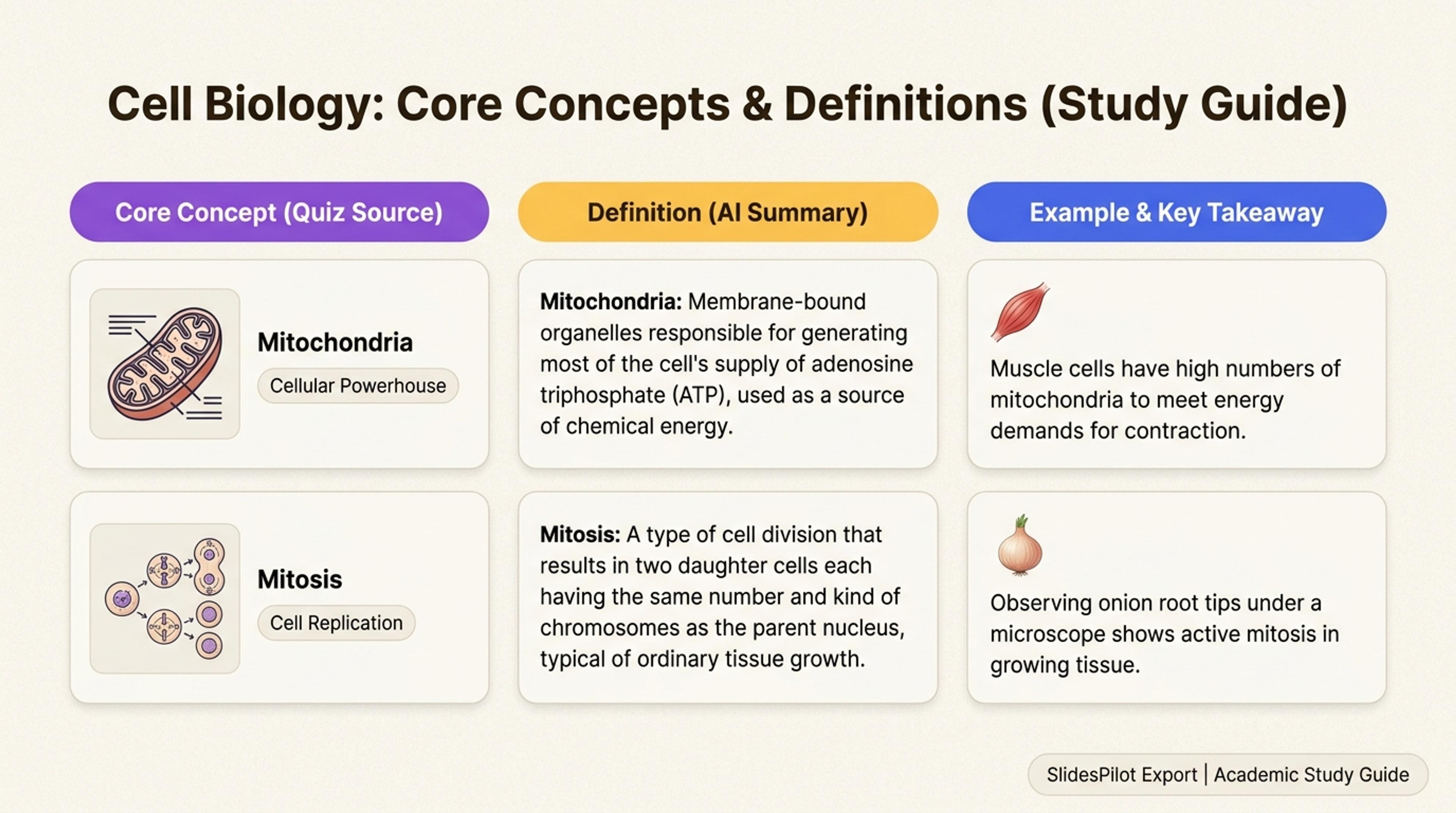 Halimbawa ng buod ng gabay sa pag-aaral na nilikha mula sa mga pagsusulit gamit ang SlidesPilot