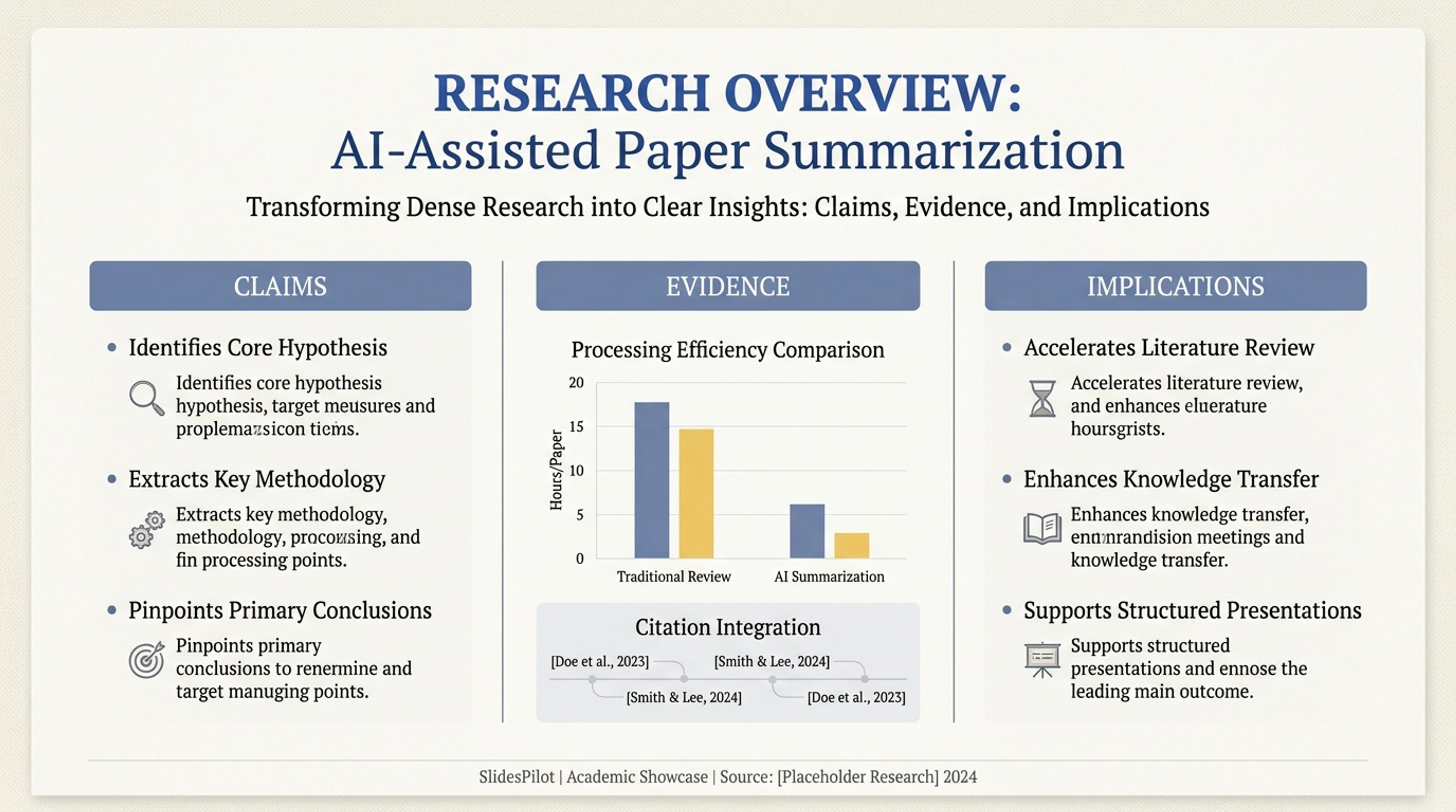 Halimbawa ng buod ng pangkalahatang-ideya ng pananaliksik na nilikha mula sa mga scientific paper gamit ang SlidesPilot