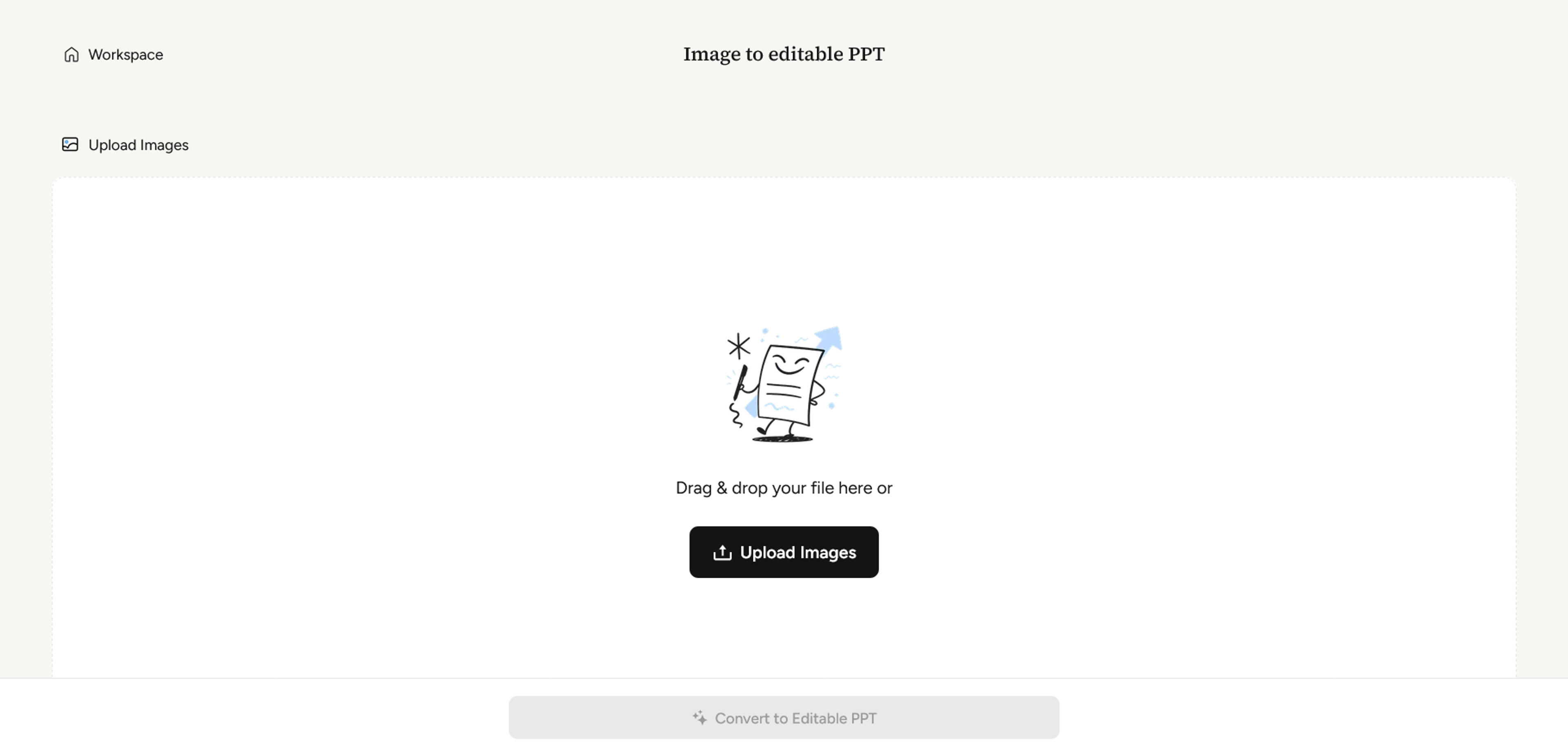 Image to editable PPT upload screen with Upload Images button