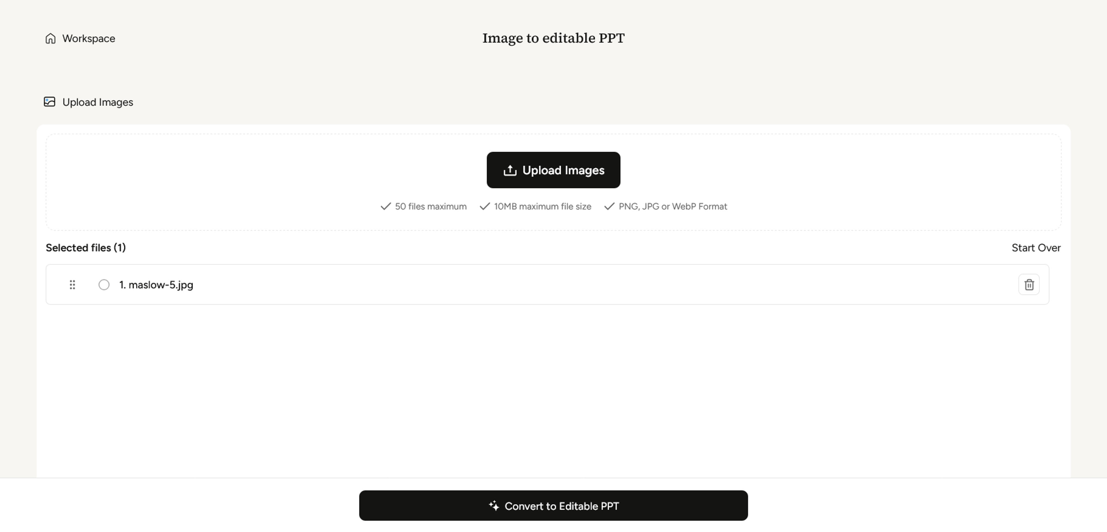 image selected with Convert to Editable PPT enabled