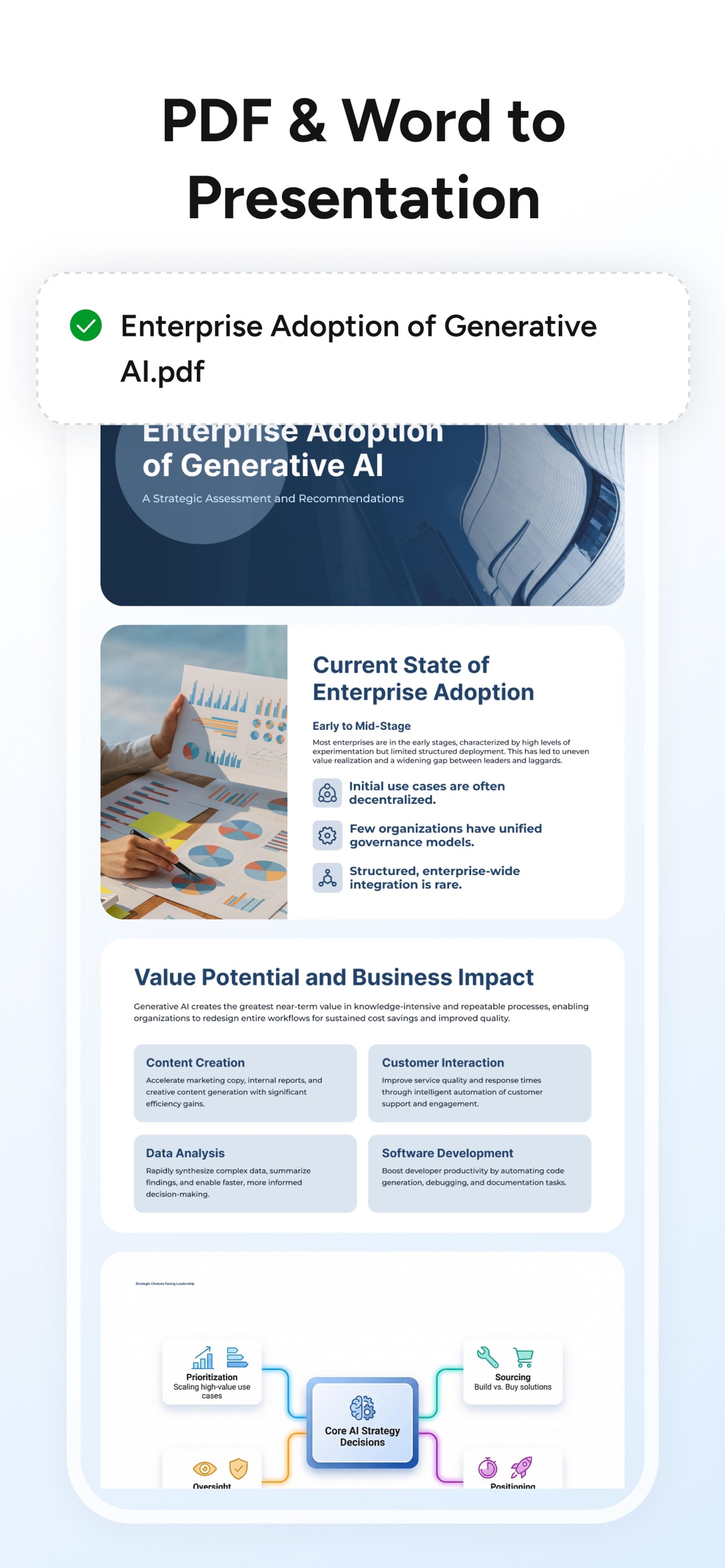 SlidesPilot convertendo um PDF sobre a adoção de IA generativa empresarial em uma apresentação