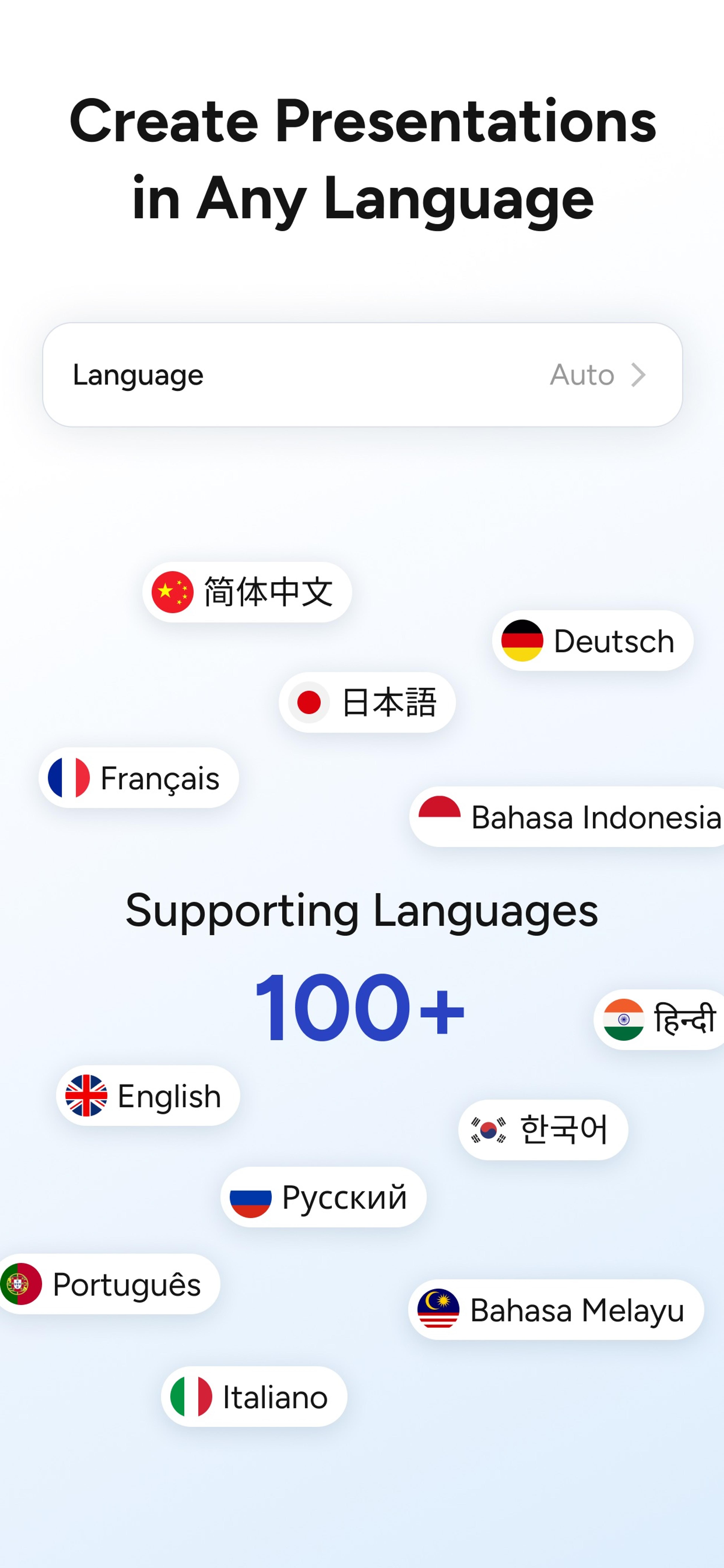 Crie em mais de 100 idiomas