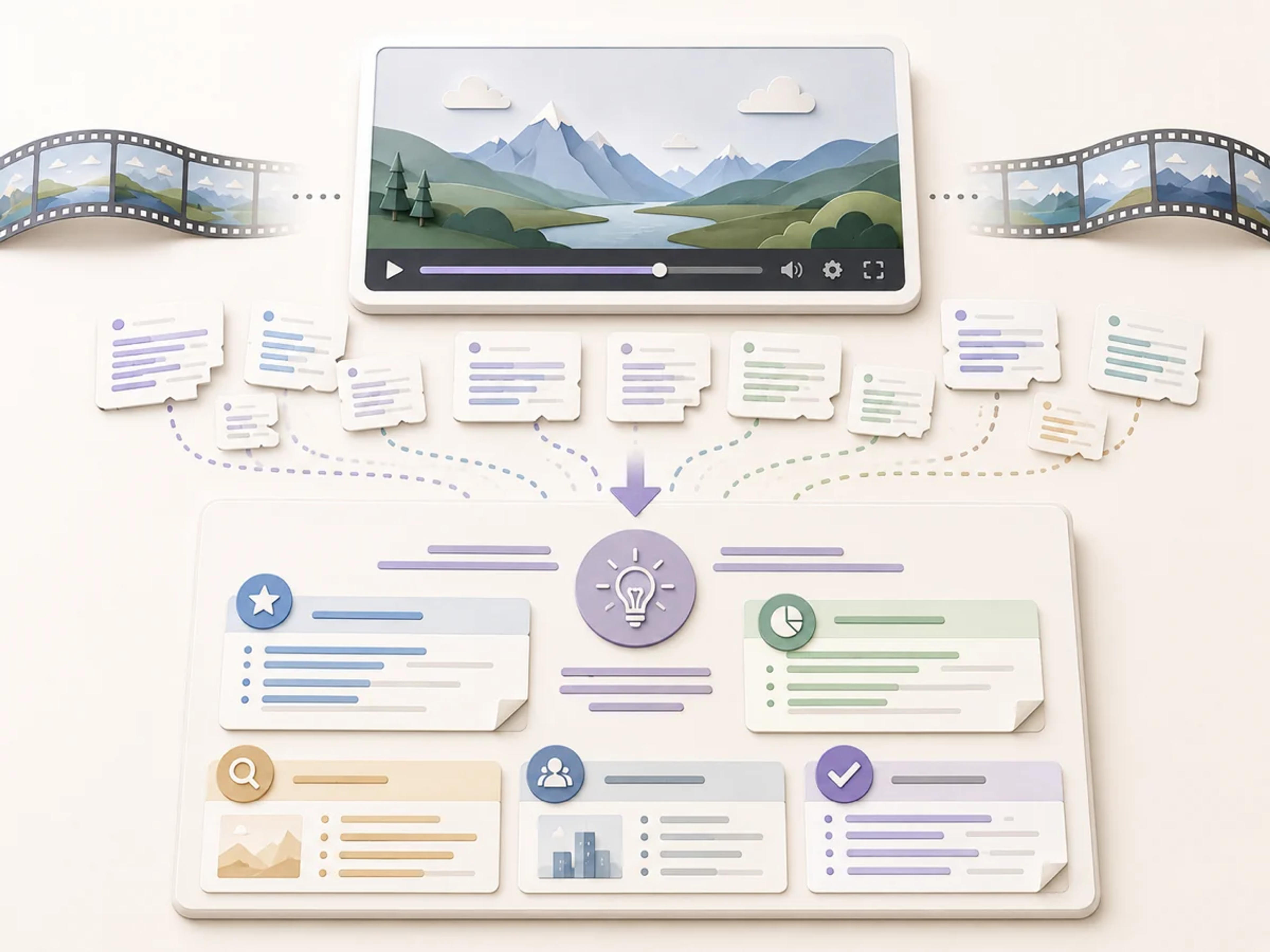 A complete online video transformed into a structured summary of its main message, supporting ideas, examples, and conclusion