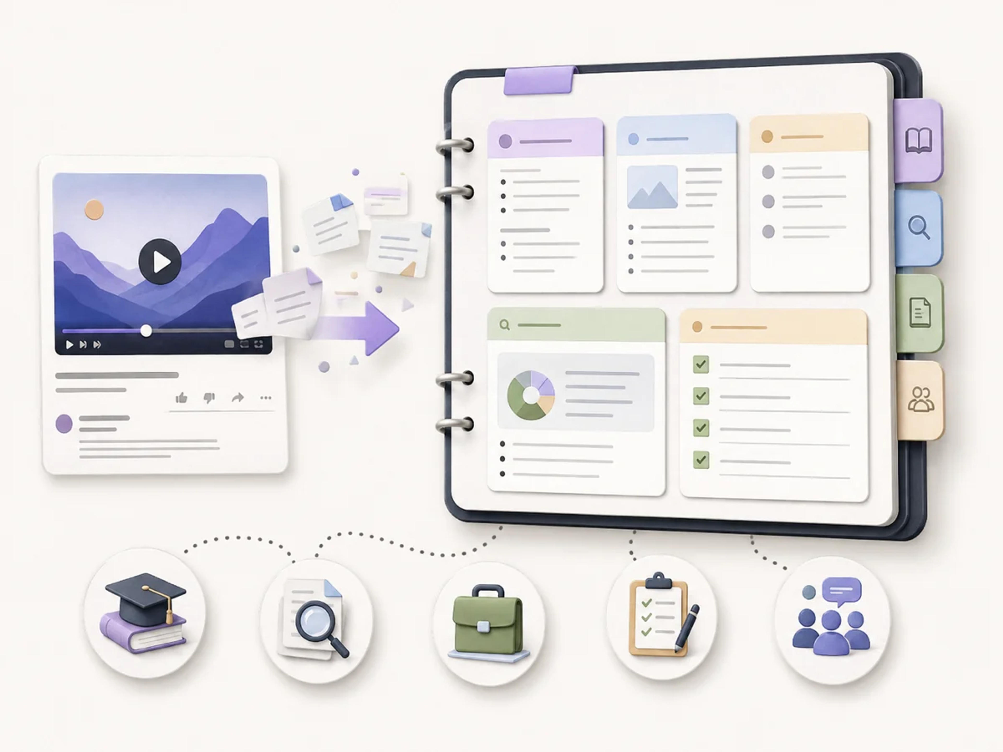 A YouTube video transformed into organized notes for study, research, planning, and team knowledge sharing
